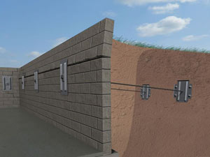 A graphic illustration of a foundation wall system installed in Wilson