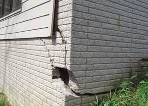 A severely damaged foundation wall in Riverton