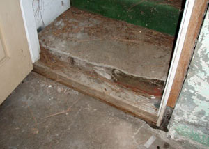 A flooded basement in Newcastle where water entered through the hatchway door