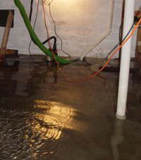 Several feet of floodwaters in a Alcova basement